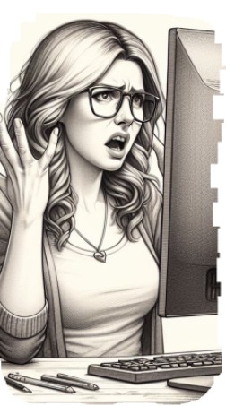 A woman with glasses is looking surprised.