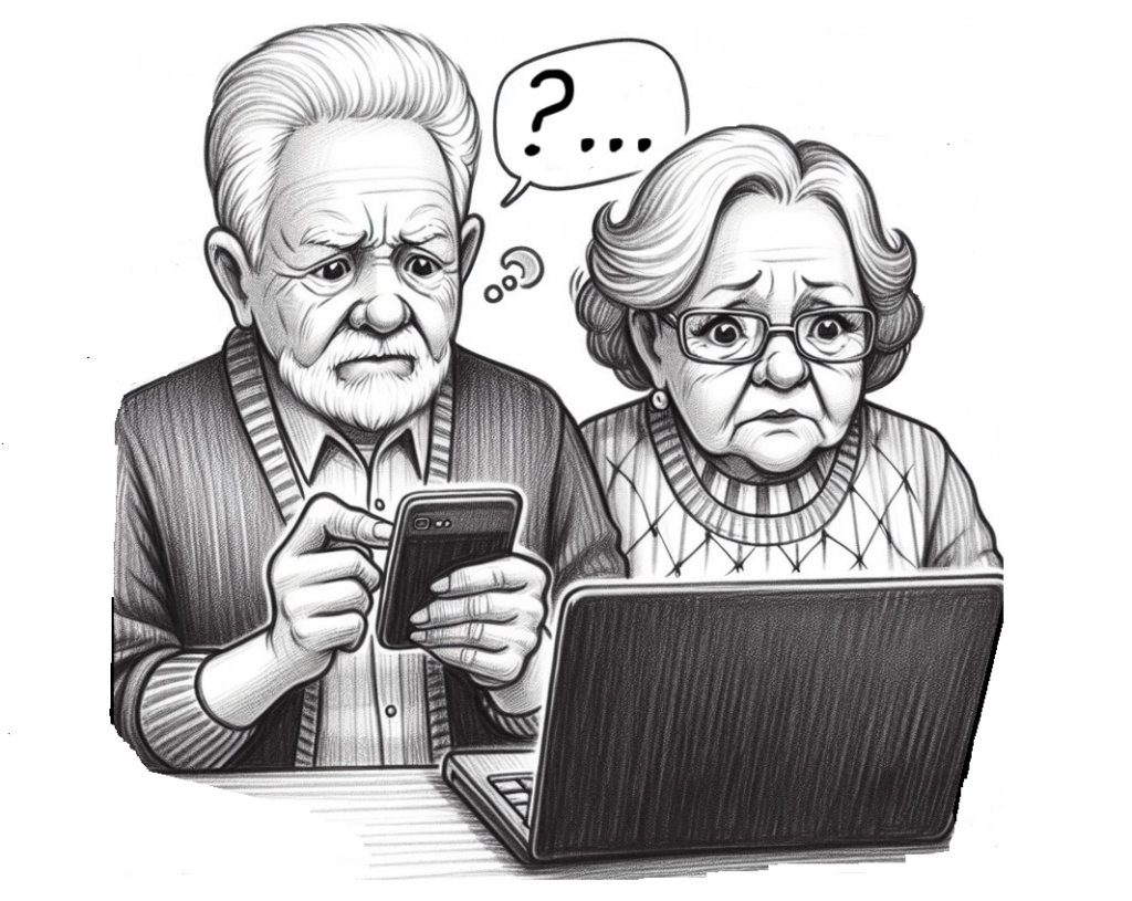 An old man and woman looking at a laptop.