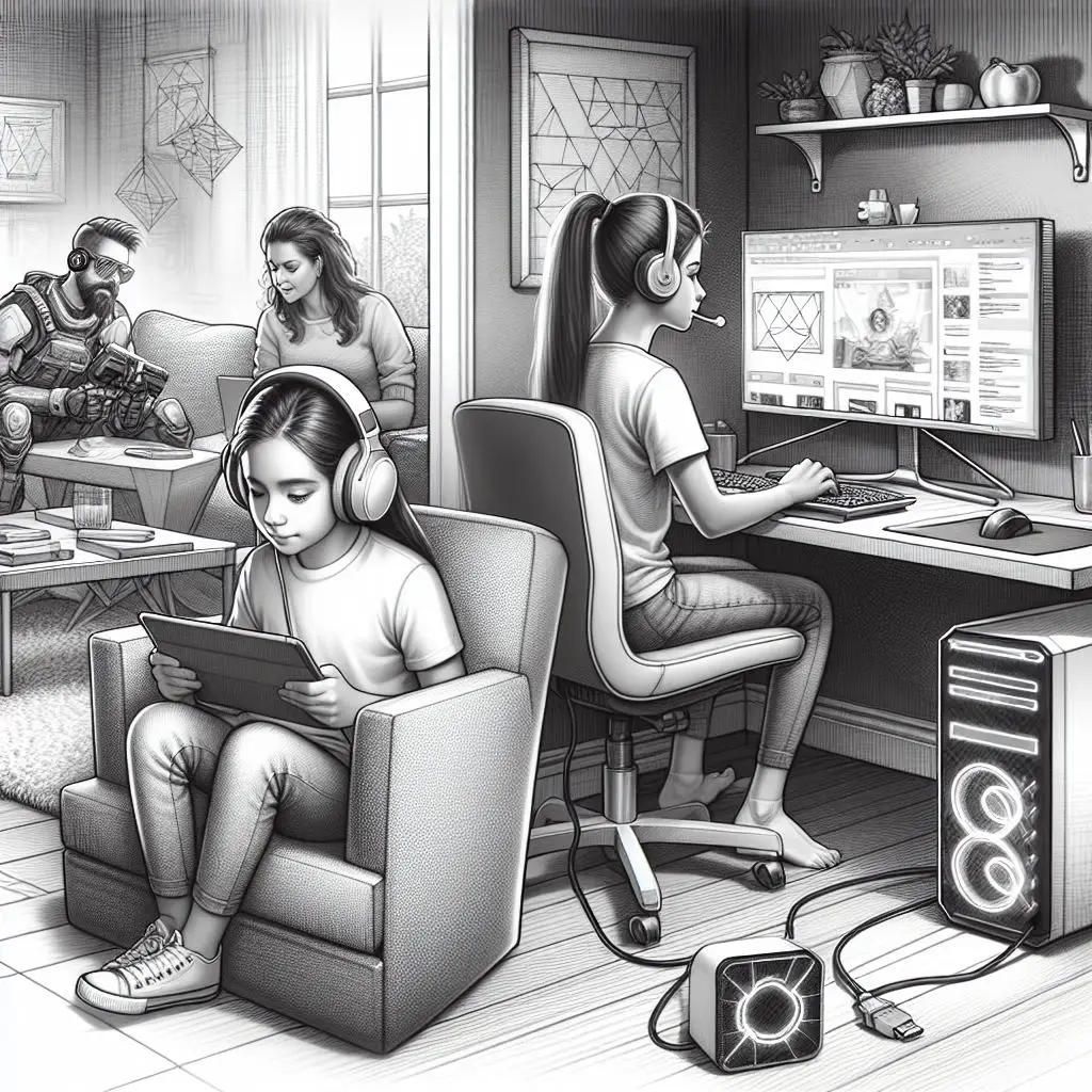 A drawing of people sitting in chairs and using computers.